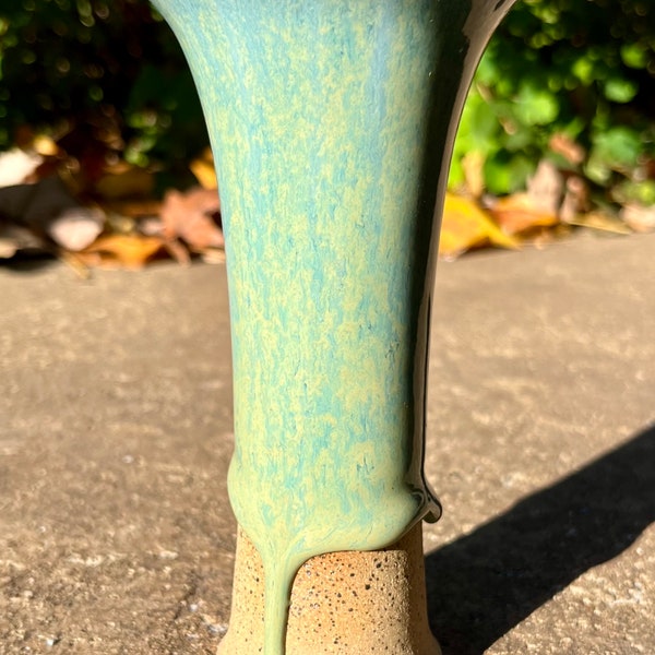 Wheel Thrown Turquoise Glaze Drip + Raw Clay Flower Vase