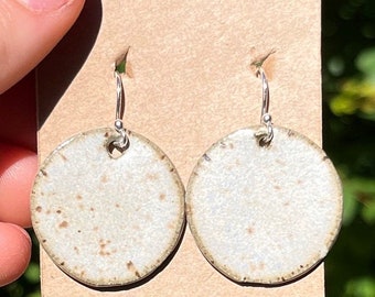 Handmade Fog Gray Small Ceramic Earrings With Sterling Silver Hooks