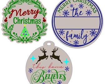 Family | Personalized Christmas Ornament SVG | Laser Cut Ornament Template |  | Holiday Keepsake Design
