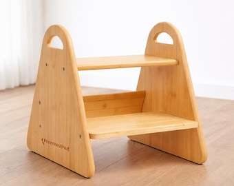 Solid Wood Two-Step Stool, Montessori Helper, Kitchen & Bathroom