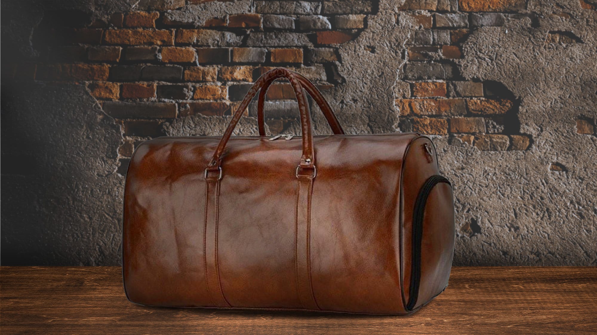 Vegan Leather Duffle Bag Men Full Grain Leather Weekend Bag With Shoe