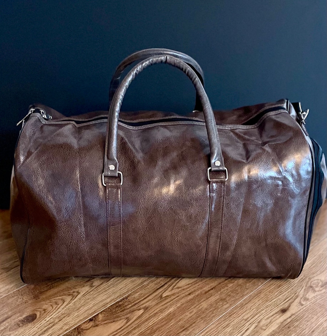 Vegan Leather Duffle Bag Men Full Grain Leather Weekend Bag With Shoe