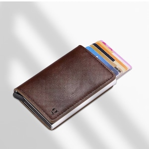 Billetera de cuero emergente para hombres y mujeres, billetera delgada con bloqueo RFID, billetera para hombres, billetera delgada, billetera elegante, tarjetero, clip para billetes
