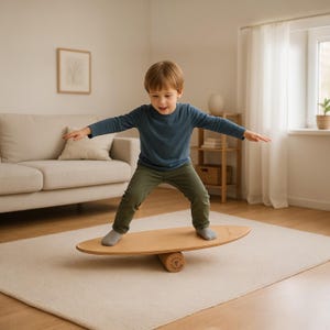 Planche d'équilibre en bois avec rouleau en liège : entraîneur de planches oscillantes en bouleau