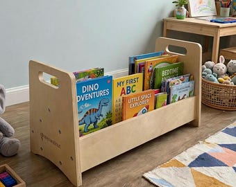 Double-Sided Wooden Montessori Bookshelf: Kids Book Storage