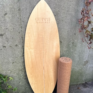 Wooden Balance Board, Wooden Surf Balance board  with Cork Roller ,Curvy board,Wobble Board,Rocker Board, Balance Board Trainer, Yoga Board