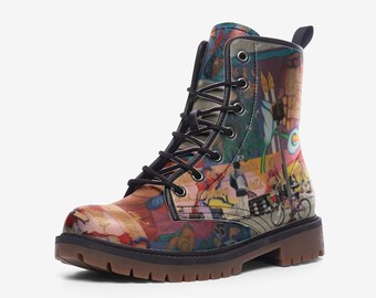 Combat Boots, Botanical Vegan Footwear | Cruelty Free Illustration | Mystical Folklore Unisex Lace Up Statement Gear