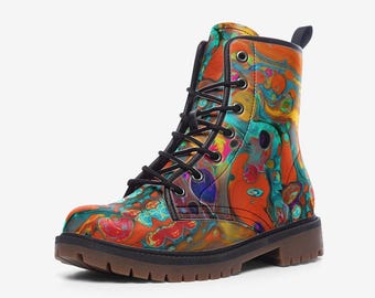 Vegan Leather Y2k Ukiyo-e Combat Boots size 41 90s lace up Red with Japanese Art Vegan Leather Y2k Ukiyo-e Combat Boots for Men and Women  main image 3