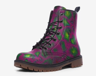 Vegan Leather Combat Boots: Pink Purple Green Swirl Art Print