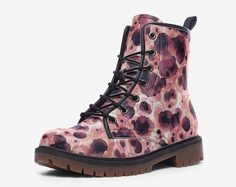 Vegan Combat Boots, Mystical Botanical Lace Up Shoes - Faux Leather Grunge Footwear | Unisex Festival Design, Dark Academia Style