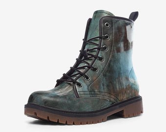 Vegan Leather Y2k Ukiyo-e Combat Boots for Men and Women  display picture 1