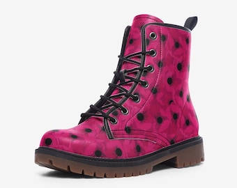 Vegan Art Boots: Pink Floral Print Combat – Wearable Art for Wandering