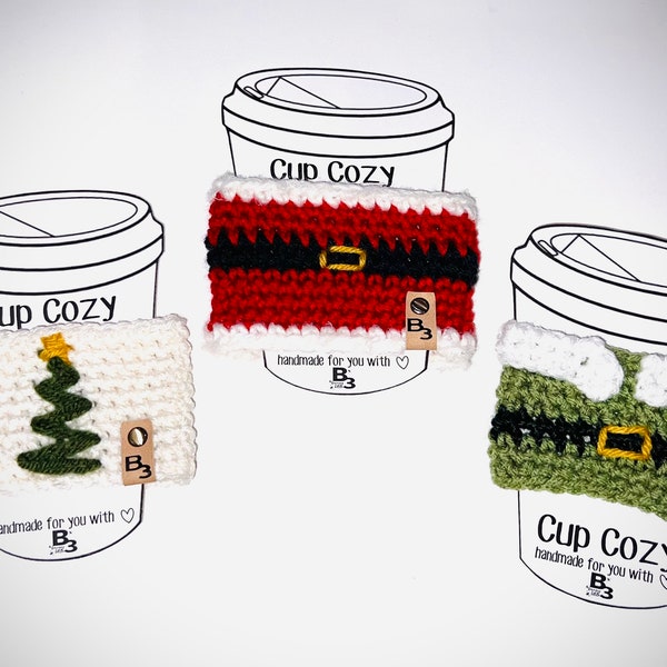 Christmas Cold Brew Coffee Cup Cozy | Iced Coffee Cup Sleeve | Crochet Tumbler Reusable Sleeve | Coffee Cup Cozy with Leather Tag