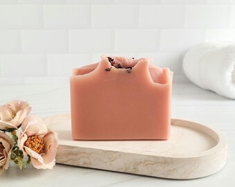 Coconut Milk and Rose Soap Bar, Soft Floral Scent, Pure Essential Oil Blend with Pink Clay and Botanicals, Everyday Shower Ritual