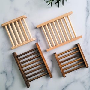 Soap Saver Dish for Bathroom and Kitchen, Wood Soap Dish for Handmade Soap, Bamboo Soap Holder, Slatted Natural or Dark Wood Stained Holder