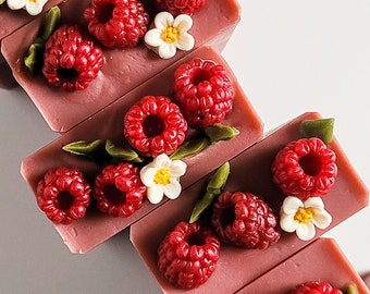 Raspberry Soap, Seasonal Summer Housewarming Gift, Fresh and Sweet Hand and Shower Bar, Juicy Handmade Berry Body Wash