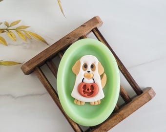Ghost Dog with Pumpkin, Halloween Inspired Bathroom Soap, Party Treat Favors, Cute Fall Birthday Gift Idea, Dog Lover Present