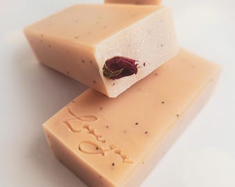 Rose Oud Goat Milk Soap, Rose Clay Exfoliating Handmade Bar