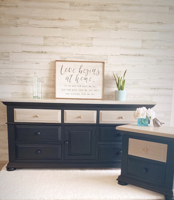 Black Dresser & Nightstand Combo Etsy