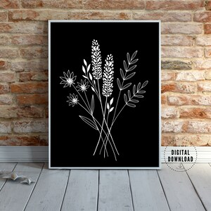 Bohemian Art, Botanical, Rustic, Printable Wall Art, Modern Farmhouse, Black and White Art, Wheat Decor, Wall Art Print, INSTANT DOWNLOAD