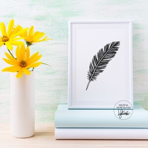Contemporary Black and White Feather Art, Nature, Feather Clip Art, Feather Wall Art Print, Printable Wall Art, INSTANT DOWNLOAD