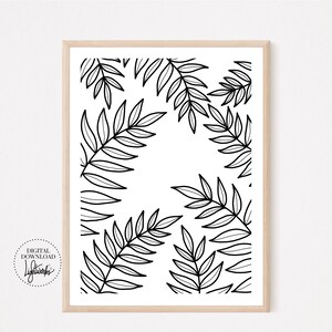 Nature Art Print, Fern Plant Leaf Print, Botanical Drawing, Printable Art, Boho Floral Art Print, Digital Print, Instant Download, Art Print