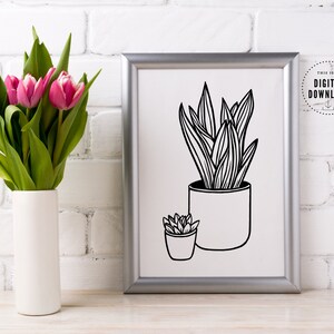 Succulent Art, Potted Plant Clip Art, Black and White, Printable Wall Art, Botanical Art, Modern Boho, Wall Art Print, DIGITAL DOWNLOAD