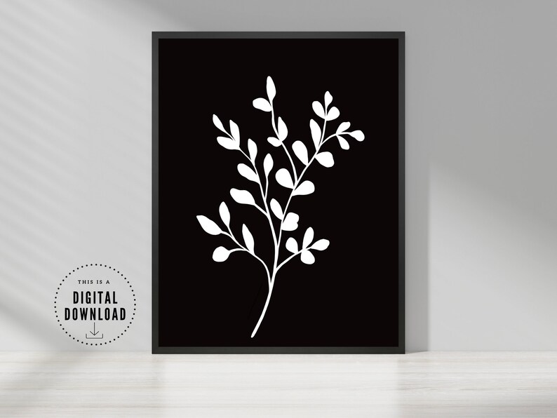 Black and White Floral Art, Printable Wall Art, Botanical, Modern ...