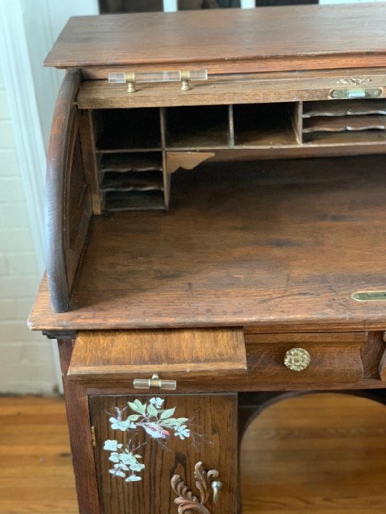 Antique Roll Top Oak Desk Etsy