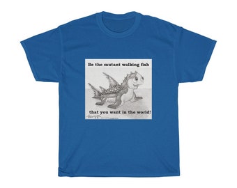 Prehistoric Fish Crawling on Land, Adult-Sized Unisex Heavy Cotton Tee