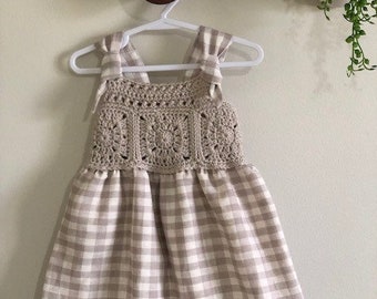 Kora Girl's Dress, Linen, Cotton, Crochet