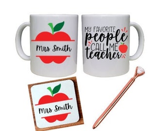 Personalised Teachers Matching Mug Coaster Pen Gift Set