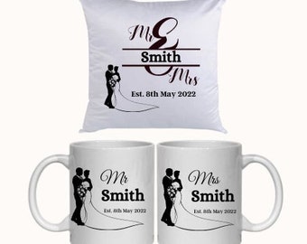Mr & Mrs Mug Couple Personalised Wedding Gift Set