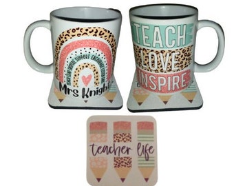 Teachers Mug Coaster Gift Set 2 Sided Mug Print