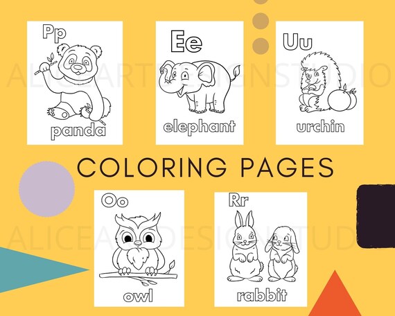 printable animal alphabet coloring pages for kids etsy