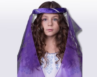 Coiffe médiévale violette | Coiffe d'enfant médiévale du XVIIIe siècle avec voile | Diadème Renaissance Rosalin par FunkyFest