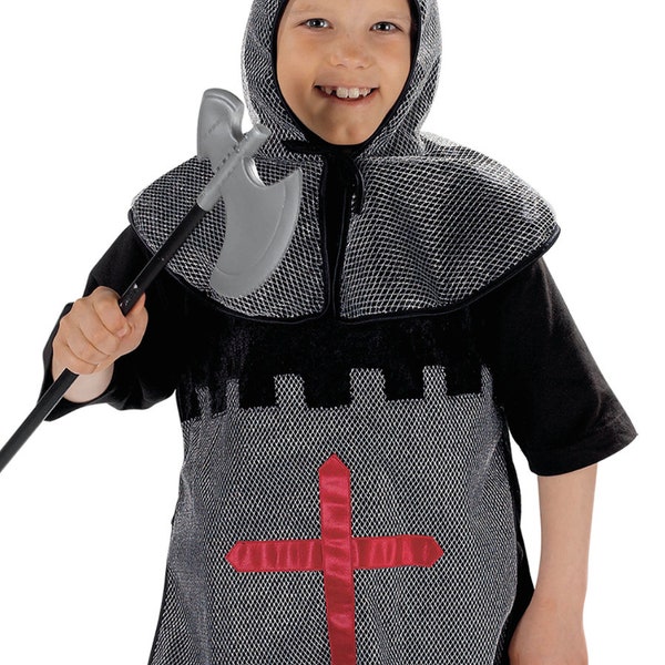 Costume de chevalier pour enfants, ensemble tunique de chevalier avec casquette en maille argentée, chevalier argenté, habillage de jeu de simulation, habillage pour enfants, chevalier Funkyfest Boutique