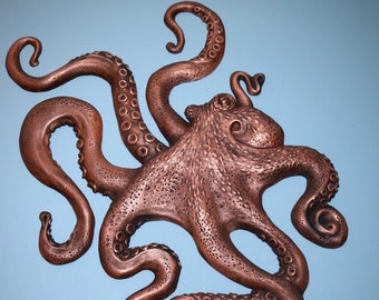 Large Octopus wall sculpture in copper