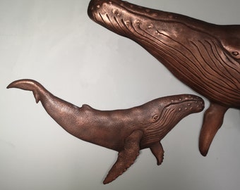 Baby Humpback Whale Wall Sculpture in Copper - 3d wall art