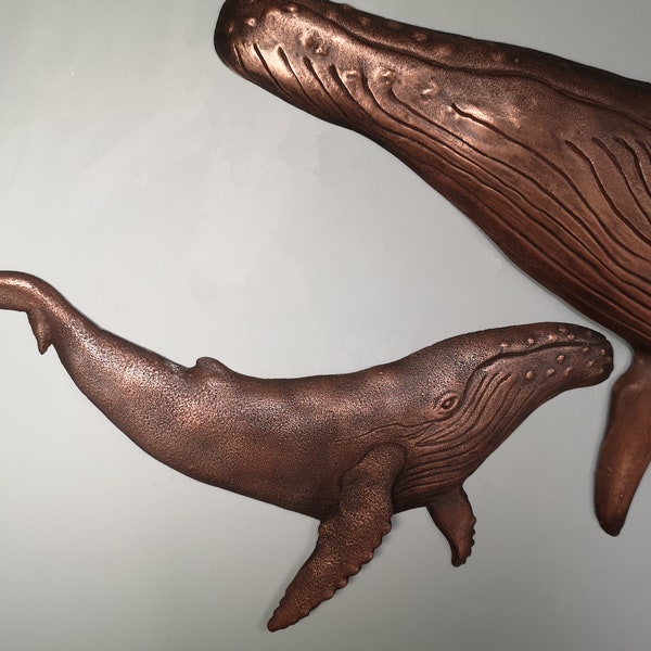 Baby Humpback Whale Wall Sculpture in Copper - 3d wall art