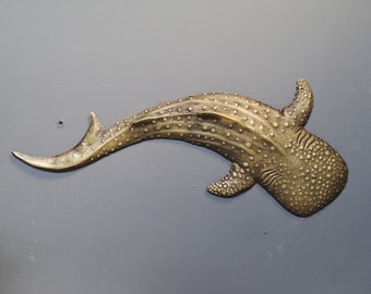 Baby Whale Shark Wall Sculpture in Brass - 3d wall art