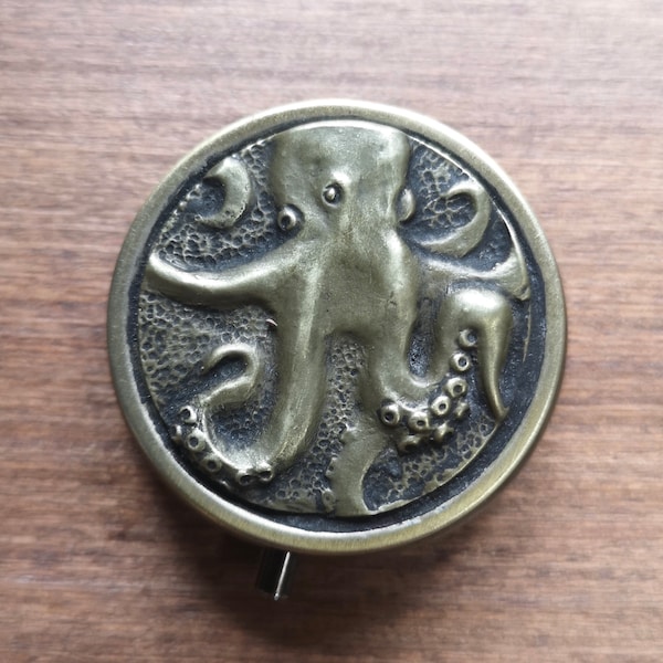 Octopus pill box - vintage style pill box - antique brass