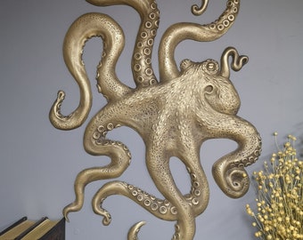 Groot Octopus wandsculptuur in messing