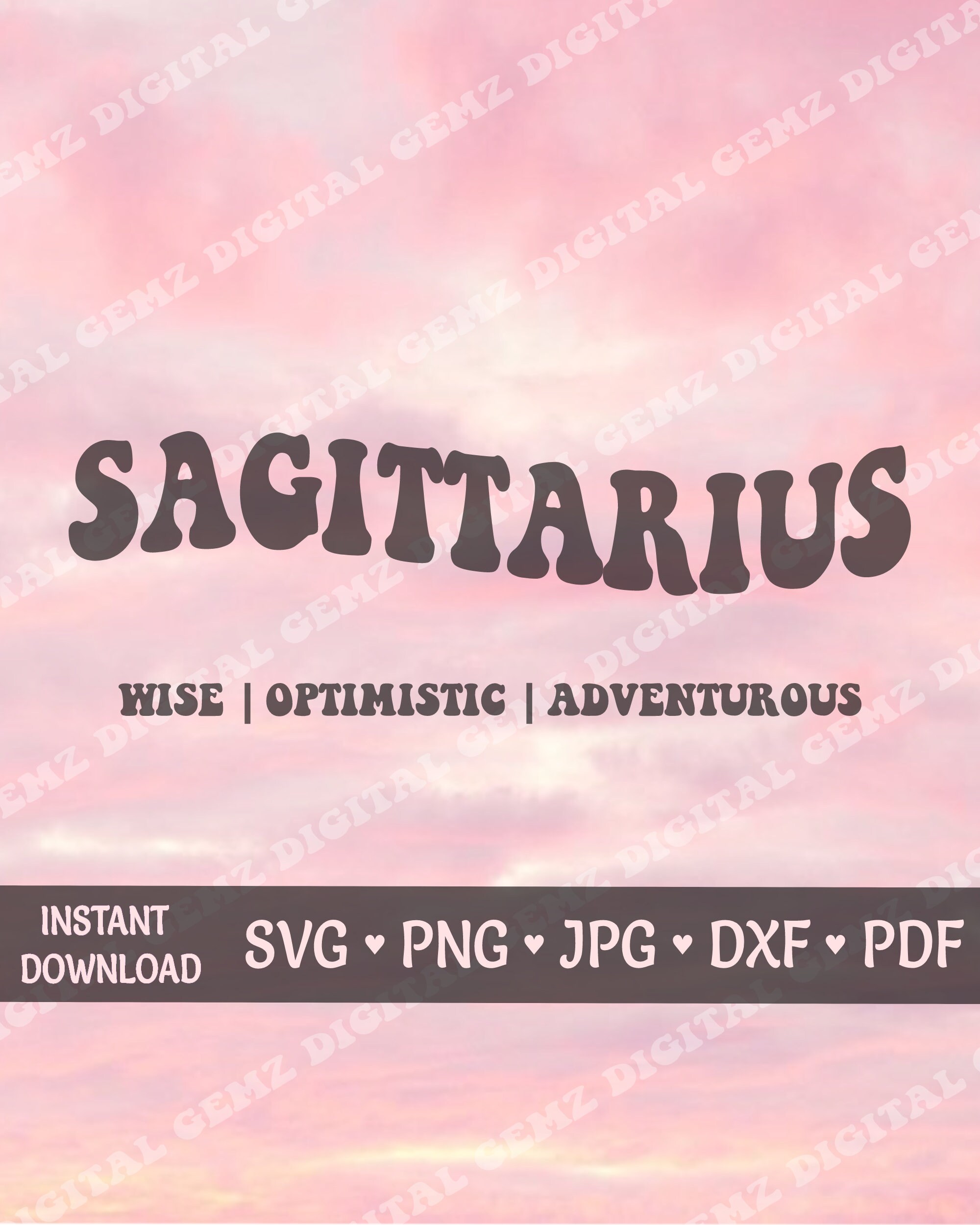Wavy Text Sagittarius SVG Cricut DIY Zodiac SVG Commercial License Trendy Retro Astrology Star Sign png Silhouette Cameo