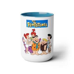 Os Flintstones anos 1960, 1970, 1980, retrocesso clássico dos amantes dos desenhos animados retrô, canecas de café em dois tons, 15 onças