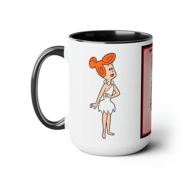 Wilma Flintsone Fred flinstone the flintstones Bedrock Bam Bam Pebbles Barney Betty DIno Two-Tone Coffee Mugs, 15oz