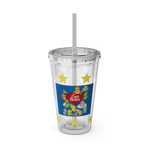 Bicchiere Sunsplash "Credo Bear" ispirato ai cartoni animati, con cannuccia, stile retrò, 16 once