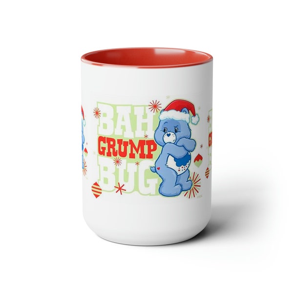 Bah Grump Bug Grumpy Bear CareBear Christmas Santa Winter Two-Tone Coffee Mugs, 15oz