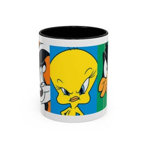 Looney Tunes Cartoon Throwback Tweety Bird Daffy Duck Pepe Le Pue Looney Toons Old cartoons 1980s 1970s Accent Coffee Mug, 11oz