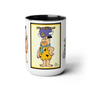 Fred Flintstone the flinstones Barney Betty Wilma Dino Bam Bam Pebbles Bedrock Two-Tone Coffee Mugs, 15oz